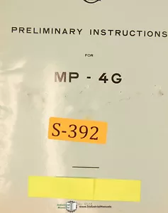 SIP MP-4G, Jig Boring Mill, Preliminary Instructions Manual - Picture 1 of 1