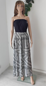 ❤️ Size 12 NEW LOOK black white viscose sleeveless summer long maxi dress 1008