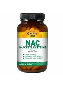 Country Life NAC N-Acetyl Cysteine 750 mg High Potency 30 Vegan Capsules 11/25 - Picture 1 of 1