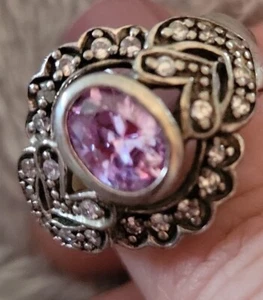 Vintage Nachlass Sterlingsilber Amethyst & weißer Topas Ring Größe 8,75 signiert MT 925 - Bild 1 von 6