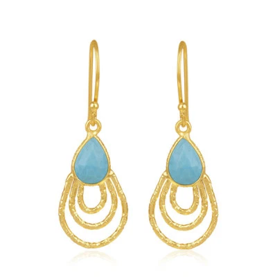 Turquoise 18K Gold Plated 925 Sterling Silver Dangle Earrings Gemstone Jewelry - Image 1 of 3