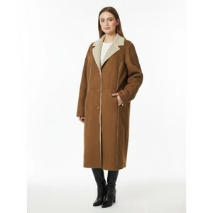 Old Navy Long Faux Shearling Coat Womens XXL Brown Camel Faux Suede Sherpa Warm - Picture 1 of 13