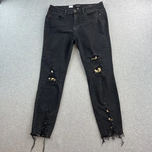 Judy Blue Jeans Womens 13 31 Black Skinny Fit Distressed Leopard Patch Ladies - Picture 1 of 13