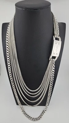 COLLAR MICHAEL KORS PLATA MULTI HEBRA CADENA ESLABÓN LOGOTIPO BARRA BISAGRA MKJ2920 Foto 1 de 4