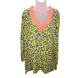 White Birch Green Leopard Print V neck Hi-Low Hem Women's Tunic Top Size XL - Picture 1 of 9