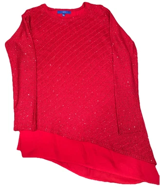 Apt. Suéter de punto con dobladillo asimétrico de lentejuelas rojas 9 para mujer con abertura lateral en L Foto 1 de 4