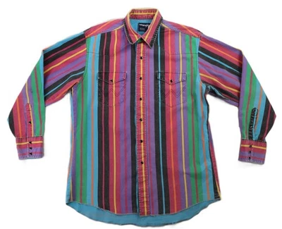 VTG 90s WRANGLER US Men’s Large Pink Striped Pearl Snap Canvas Brushpopper Shirt - Image 1 of 4