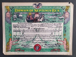 Domain of Neptunus Rex Certificate Printed by Walter G. Crosby 1908 - Picture 1 of 2