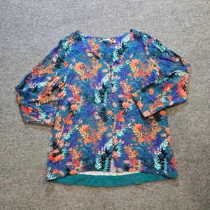 Soft Surroundings Top Womens Size Medium Blue Orange Fall Floral Button Casual - Picture 1 of 10
