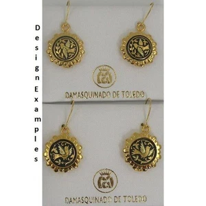 Damaszener Ohrringe Gold Friedenstaube Design runde Form von Midas Toledo Spanien - Bild 1 von 5