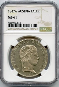 1847-A Austria Taler Coin NGC MS61 Certified - Ferdinand I - G420 - Picture 1 of 2