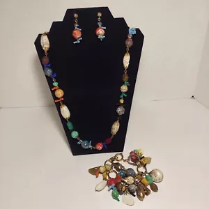 Grobe bunte Muschel Halskette, Bettelarmband, Ohrhänger Set - Bild 1 von 15
