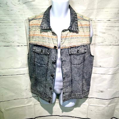 Chaleco de mezclilla de carbono para hombre tribal azteca occidental vaquero rodeo motociclista talla XL Foto 1 de 4