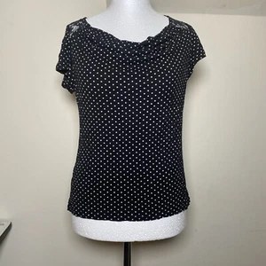 Black & White Polka Dot Lace Panel Top 16 George Cowl Neck Cute Stretchy - Picture 1 of 4
