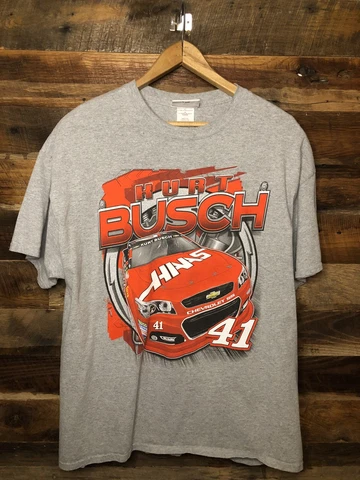 Stewart Haas Kurt Busch #41 T-Shirt Men's Large Heather Grey Adult NASCAR. SL Cover