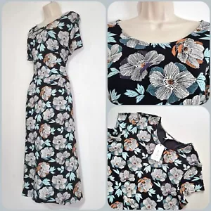 Seasalt Size 24 RRP £60 BNWT Black/White/Grey Floral Patter Stretch Jersey Dress - Picture 1 of 17