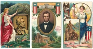 c1909 Vintage Lot of 3 Chapman / IAPC Patriotic Postcards Lincoln Lady Liberty  - Picture 1 of 7