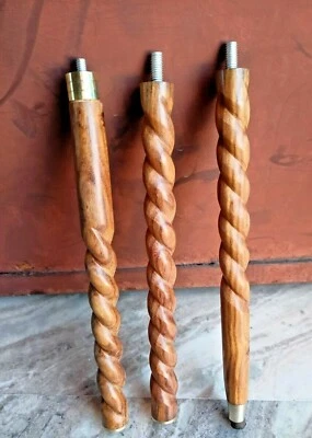 3 Fold Brown Spiral Curved Wooden Walking Stick Cane For Head Handle Only Shaft - Image 1 of 4