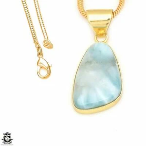Larimar 24K Gold Plated Pendant 3mm Snake Chain GPH517 - Picture 1 of 10
