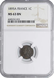 1895 A MS63 BN France 1 Centime NGC KM# 826.1 123 Registry Points! - Picture 1 of 2