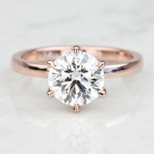 2.00 Carat Round Brilliant Genuine Lab Grown Diamond Ring in Rose Gold CERTIFIED - Picture 1 of 4