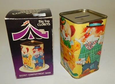 Banco Compartimento Secreto Vintage Jasco Estanho Litho - Palhaços Top Grandes com Caixa - Imagem 1 de 2