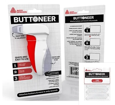 BUTTONEER TOOL by Avery Dennison ATTACH BUTTONS IN SECONDS! Machine & Refil Pack