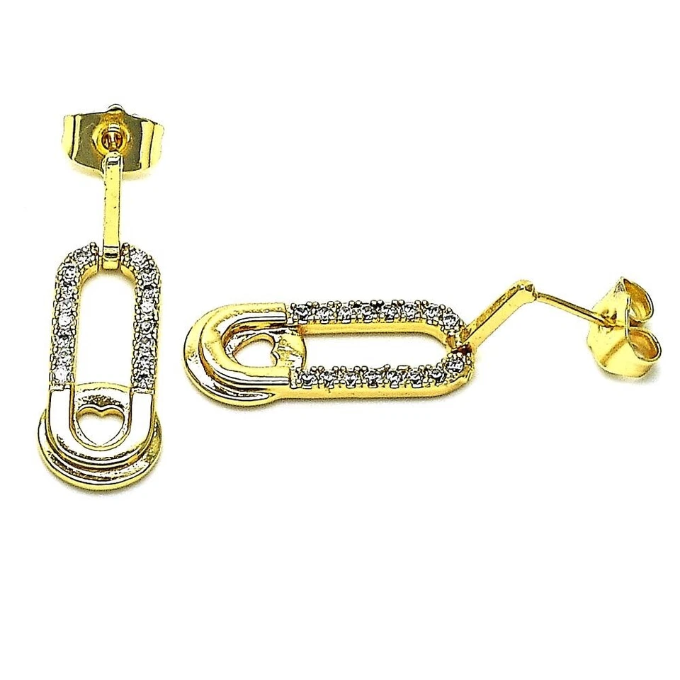 PIN DE SEGURIDAD PENDIENTE COLGANTE CHAPADO EN ORO 14K CON MICRO PAVÉ BLANCO CIRCONITA M616 Foto 1 de 1