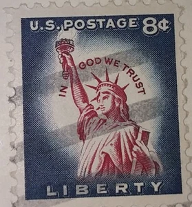 1958 Scott 1042 US Statue of Liberty 1 used & 1 unused 8 cent stamps off paper   - Picture 1 of 2