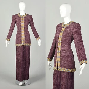 Medium 2000s Designer Couture Mary McFadden Eggplant Purple Beaded Formal Set - Picture 1 of 11