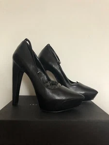 Theyskens Theory Size40 Ziggy Ankle Strap Black Leather Platform Pumps Heels NEW - Picture 1 of 12