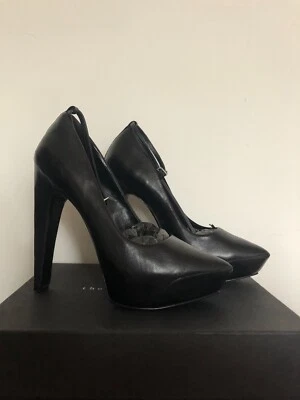 Theyskens Theory Size40 Ziggy Ankle Strap Black Leather Platform Pumps Heels NEW - Image 1 of 4