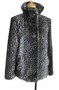 Vintage Faux Schnee Leopardenfell grau & schwarz & weiß Jacke Mantel Damen Gr. M - Bild 1 von 9
