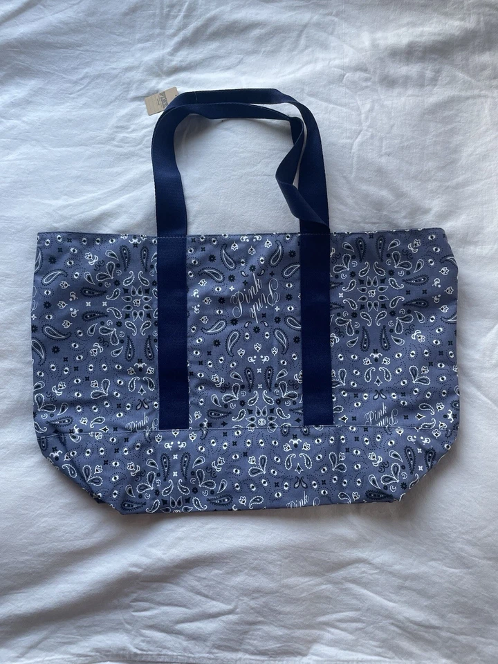 Victoria's Secret Fringe Canvas Duffle Beach Tote Bag Pink Black White