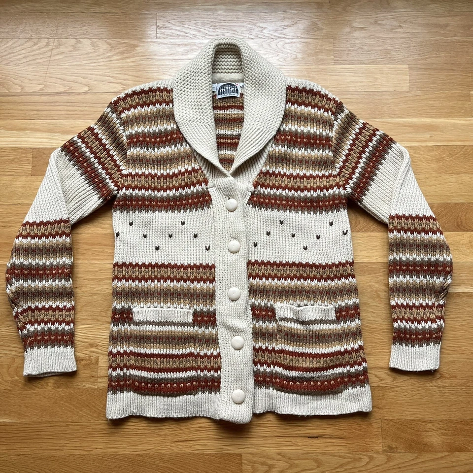 Cárdigan grueso suéter vintage Miller Outerwear Western Cowichan a rayas M Foto 1 de 4