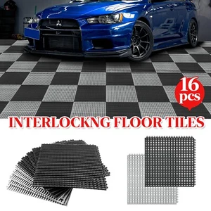 16Pcs PVC Interlocking Garage Floor Tiles 15.75 x 15.75'' Vented Water Drainage - Picture 1 of 10