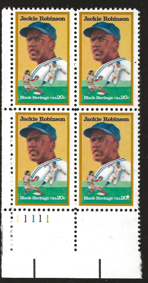 US Scott #2016, Plate Block #11111 1982 Jackie Robinson 20c FVF MNH - Image 1 of 1