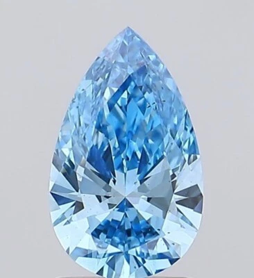 IGI Certified 0.55Ct Pear Lab Grown CVD Diamond Fancy Vivid Blue Color VS2 - Image 1 of 4