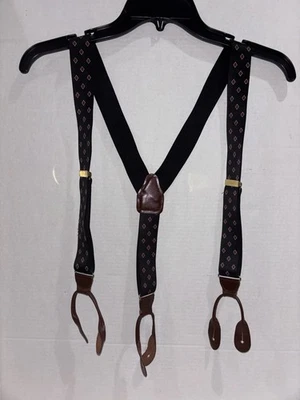 Suspensórios masculinos CAS W Alemanha 100% seda preto geométrico botão laço pontas - Imagem 1 de 4