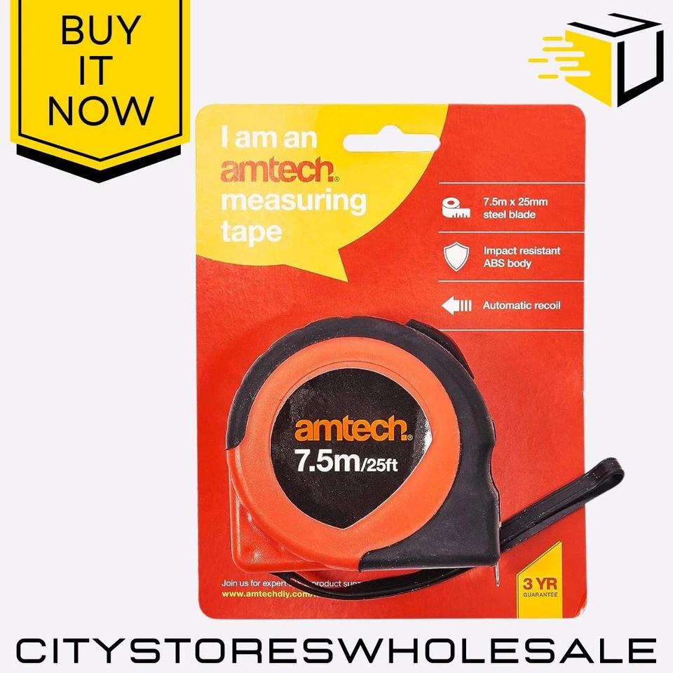 7.5m x 25mm Amtech Heavy Duty Measuring Tape Locking Blade Metric & Imperial - Image 1 of 4
