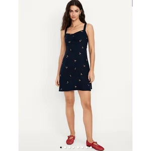 NWT Old Navy Fit & Flare Crepe Navy Blue Cherries Beachy Mini Dress Sz 3X - Picture 1 of 8