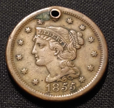 1855 pelo trenzado centavo grande inclinado xf au detalles mejor fecha moneda tipo cobre Foto 1 de 2