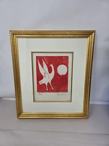 Edgar Britton Bird Modernist Red & White Monotype-Print Circa 1950 Signed Framed - Picture 1 of 14