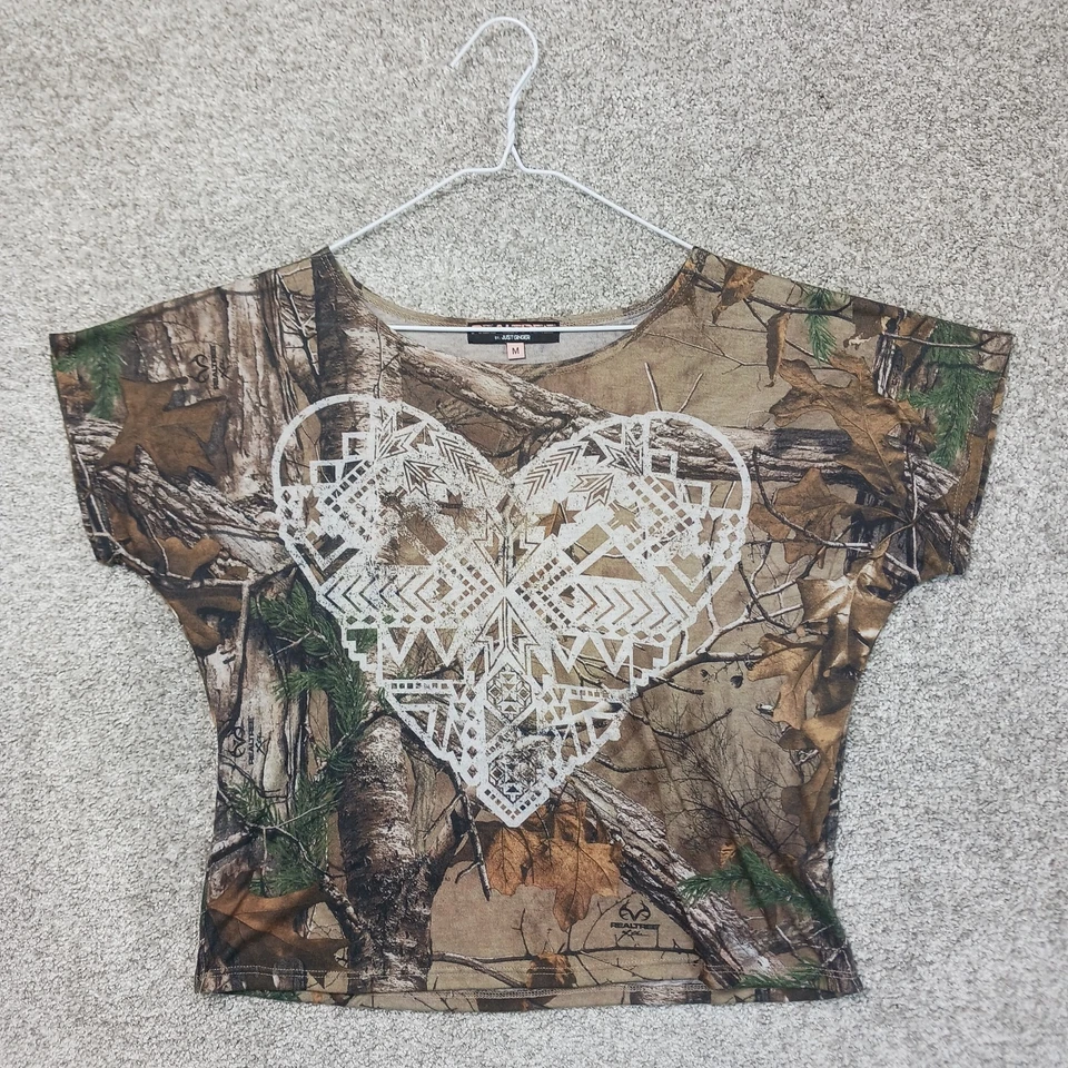 Camiseta Realtree Top Mujer M Camuflada Mangas Dolman Corazón Recortado Gráfico Estampado Foto 1 de 4