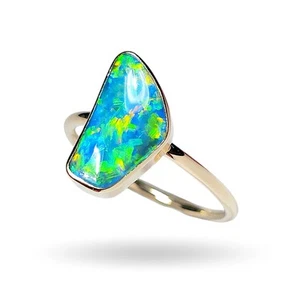 Ventana Magica' massiver 14k Gold australischer Opal Ring Doublet Edelstein Geschenk 2,2g O02 - Bild 1 von 5