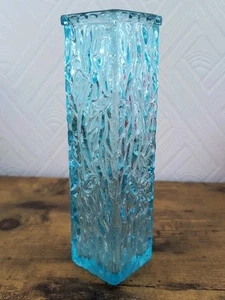 Mid Century Davidson Brama Luna Kingfisher Pale Blue Glass Bark Vase 60's Retro - Picture 1 of 6