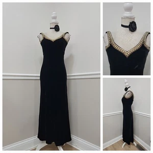 Vintage Y2K Carmen Marc Valvo Seide Samt Slinky Maxikleid Größe 2 - Bild 1 von 13