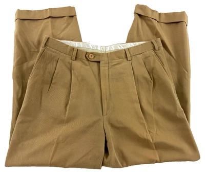 Brioni Cannes Hombre Talla ¡Pantalones chinos plisados de algodón caqui 36x29! Foto 1 de 4
