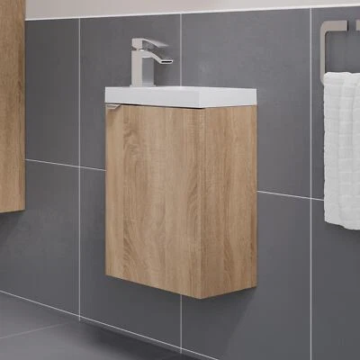 VITUSSO Wood Wall Hung Cloakroom Vanity Unit with Basin - 400mm Modern Bathroom Storage