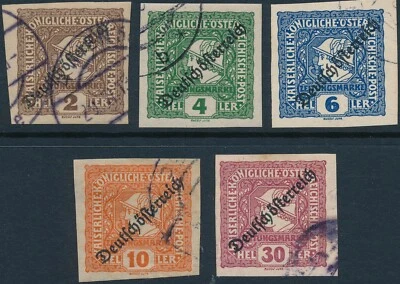 Stamp Austria SC P24-28 1919 Newspaper Mercury Imperforated Overprint Used - Image 1 of 3